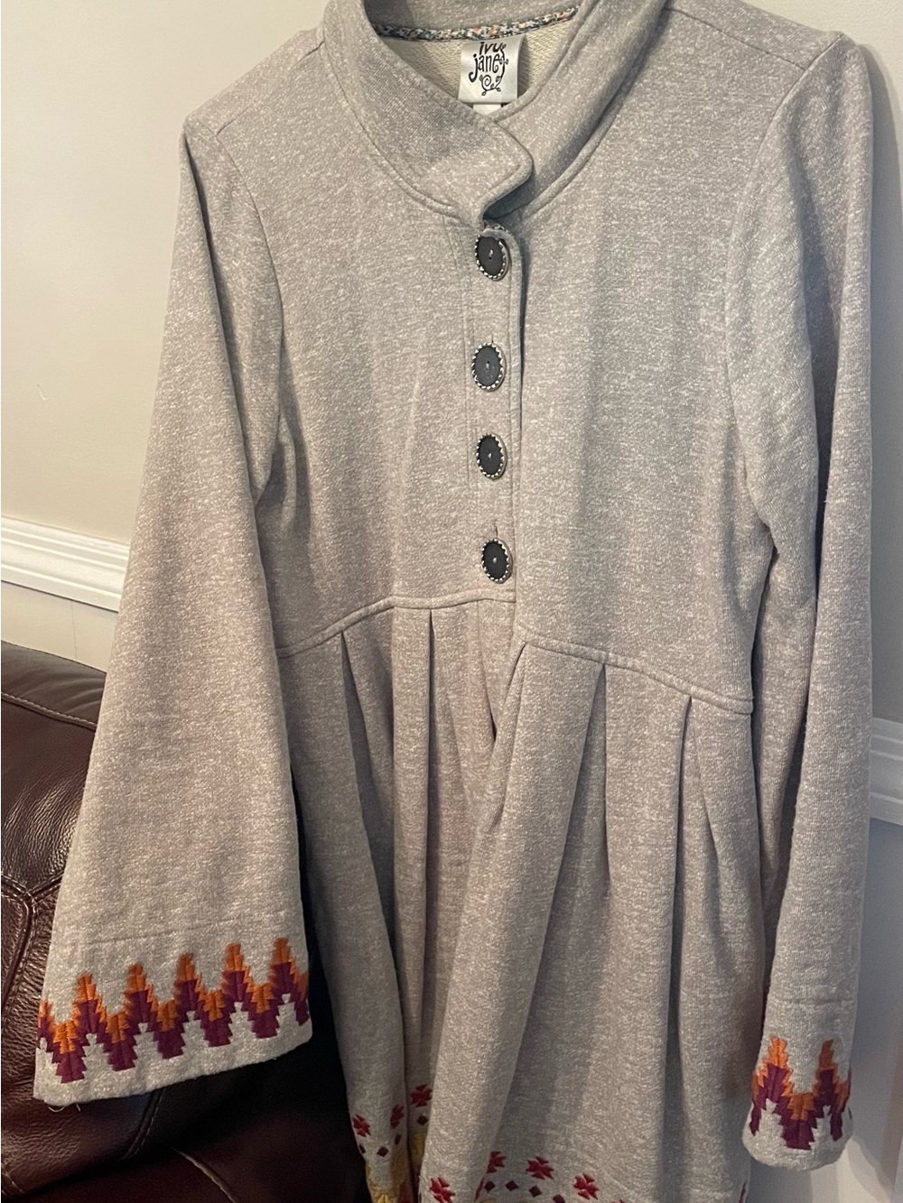 Ivy Jane Heather Gray Embroidered Button Front Jacket